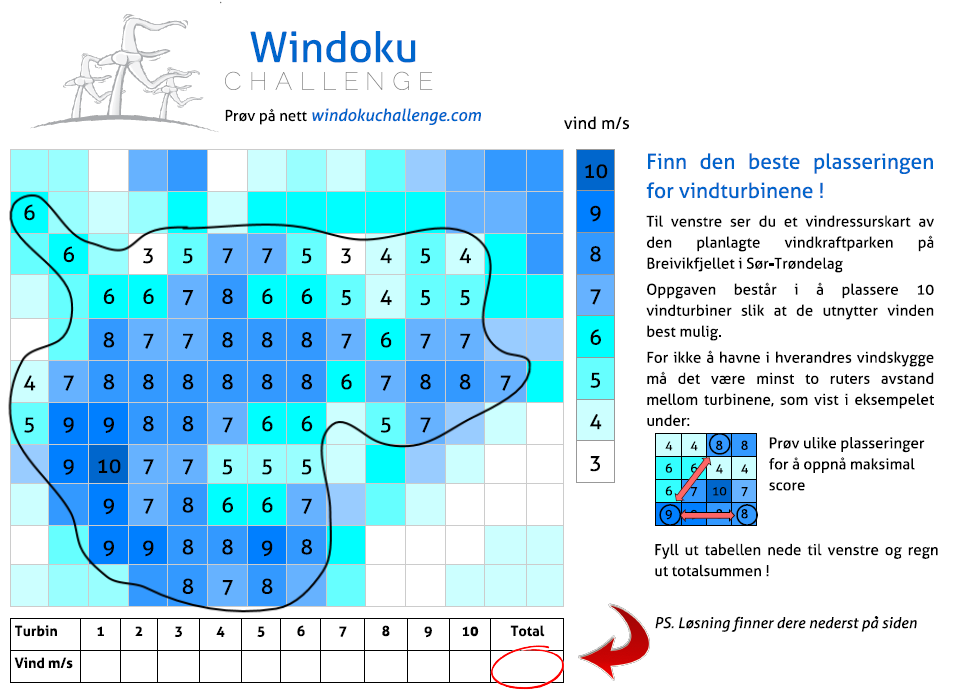 Windoku-challenge. Klarer du å plassere vindmøllene på kartet for maksimal produksjon ?